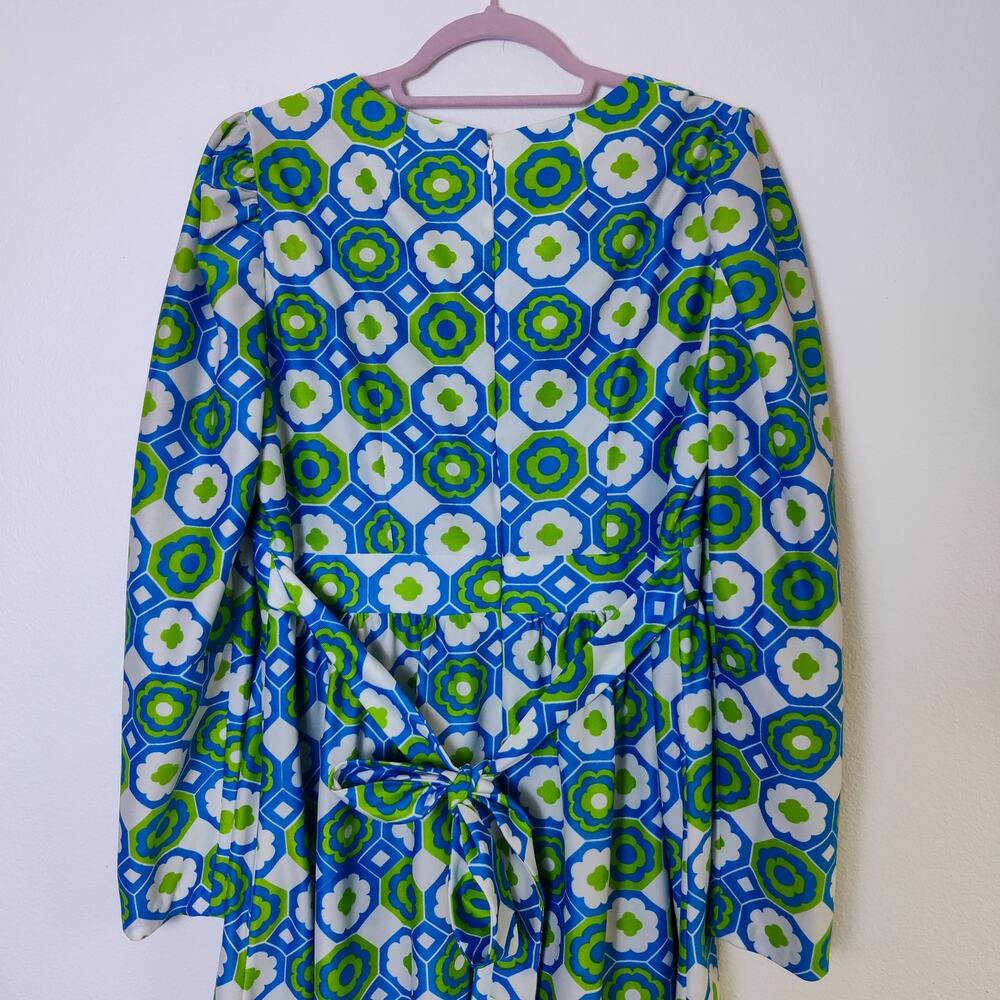 Vintage Handmade Mod Floral Geometric Long Sleeve Maxi Dress 60s 70s Large XL - Picture 6 of 9